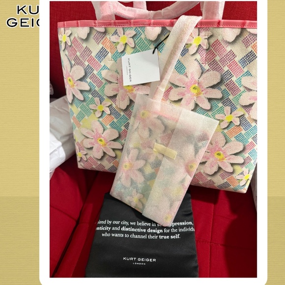 KURT GEIGER LONDON NWT Camden Floral Contrast Trim Shopper Tote Bag w/Pouch - Picture 16 of 17